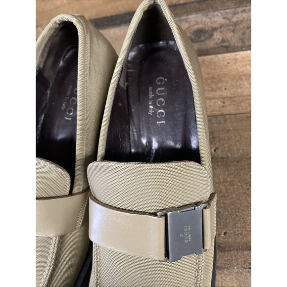 Vintage Gucci Canvis Loafers Size 9 Women’s Taupe Heeled Square Toe with Buckle - Picture 5 of 16